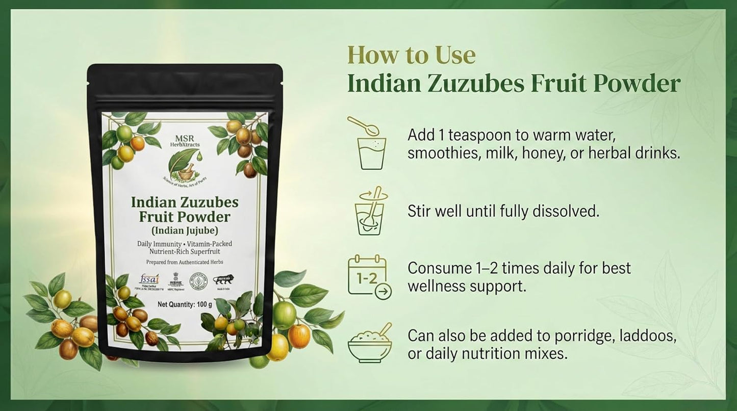 Indian Zuzubes Fruit Powder (Ber Fruit/Indian Jujube Powder) | Daily Immunity & Energy | Vitamin-Rich Natural Superfruit | 100 g