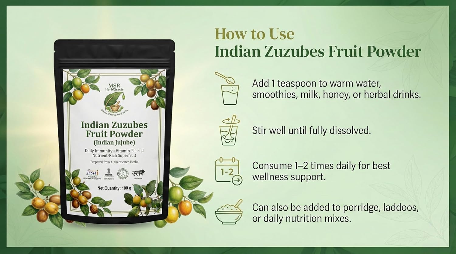 Indian Zuzubes Fruit Powder (Ber Fruit/Indian Jujube Powder) | Daily Immunity & Energy | Vitamin-Rich Natural Superfruit | 100 g
