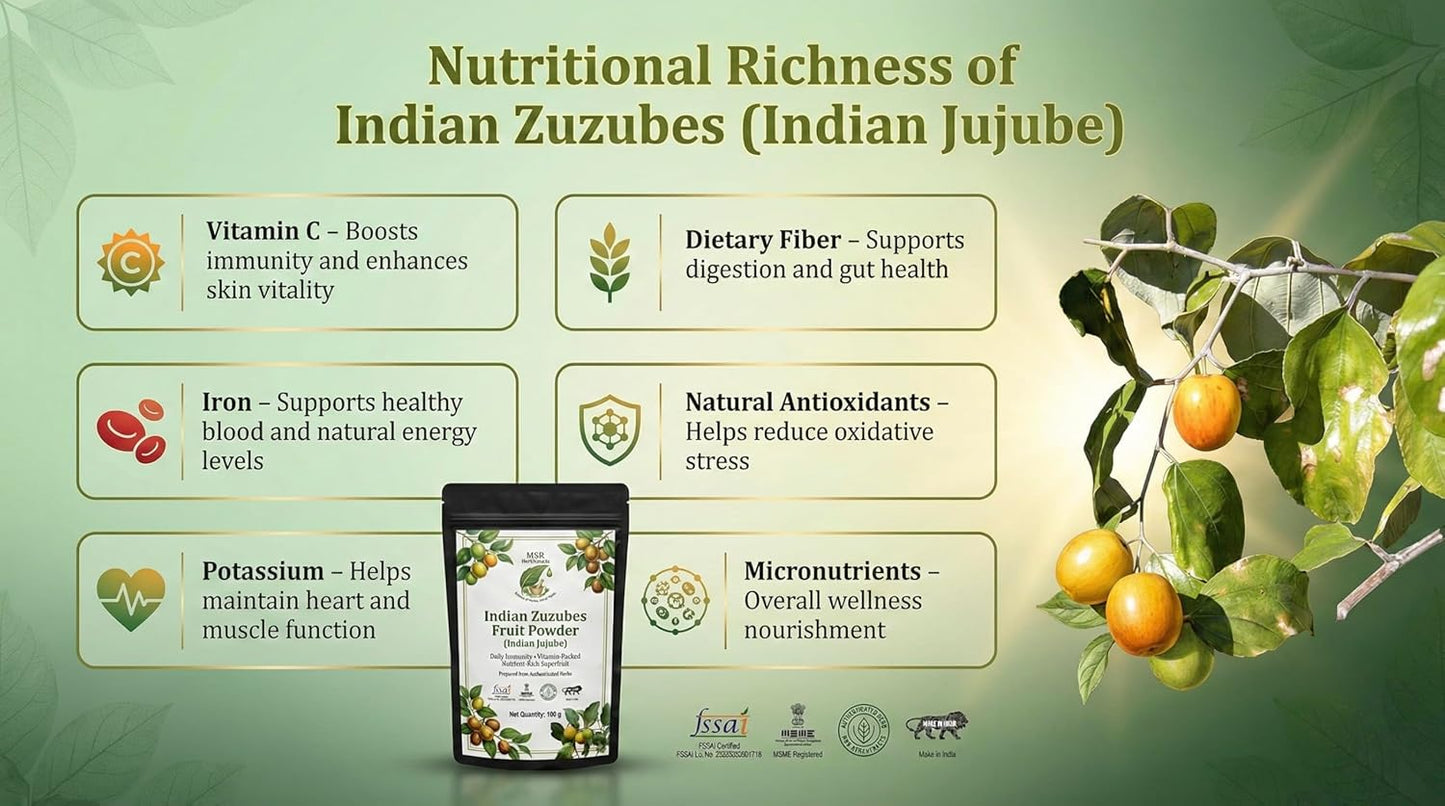 Indian Zuzubes Fruit Powder (Ber Fruit/Indian Jujube Powder) | Daily Immunity & Energy | Vitamin-Rich Natural Superfruit | 100 g